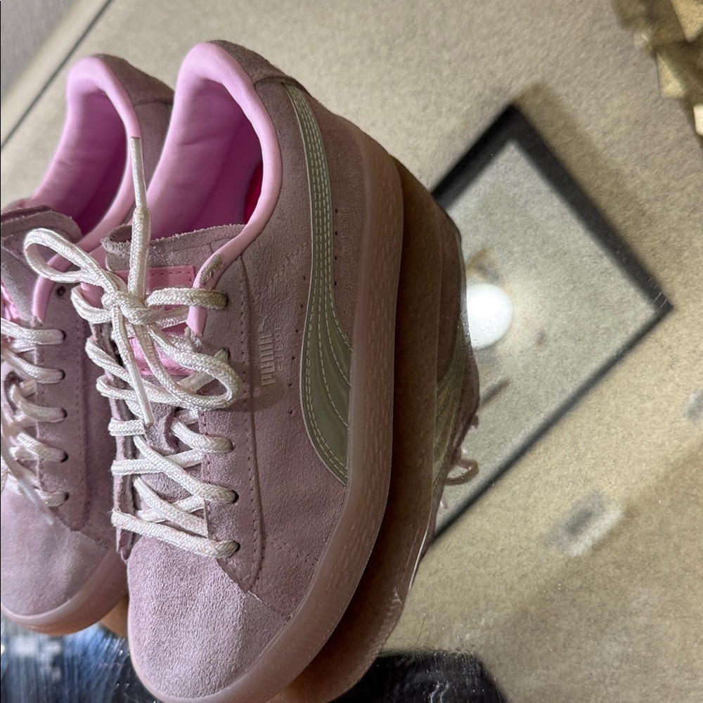 Pink  lol  Suede Sneakers with White Laces - Picture 3 of 7